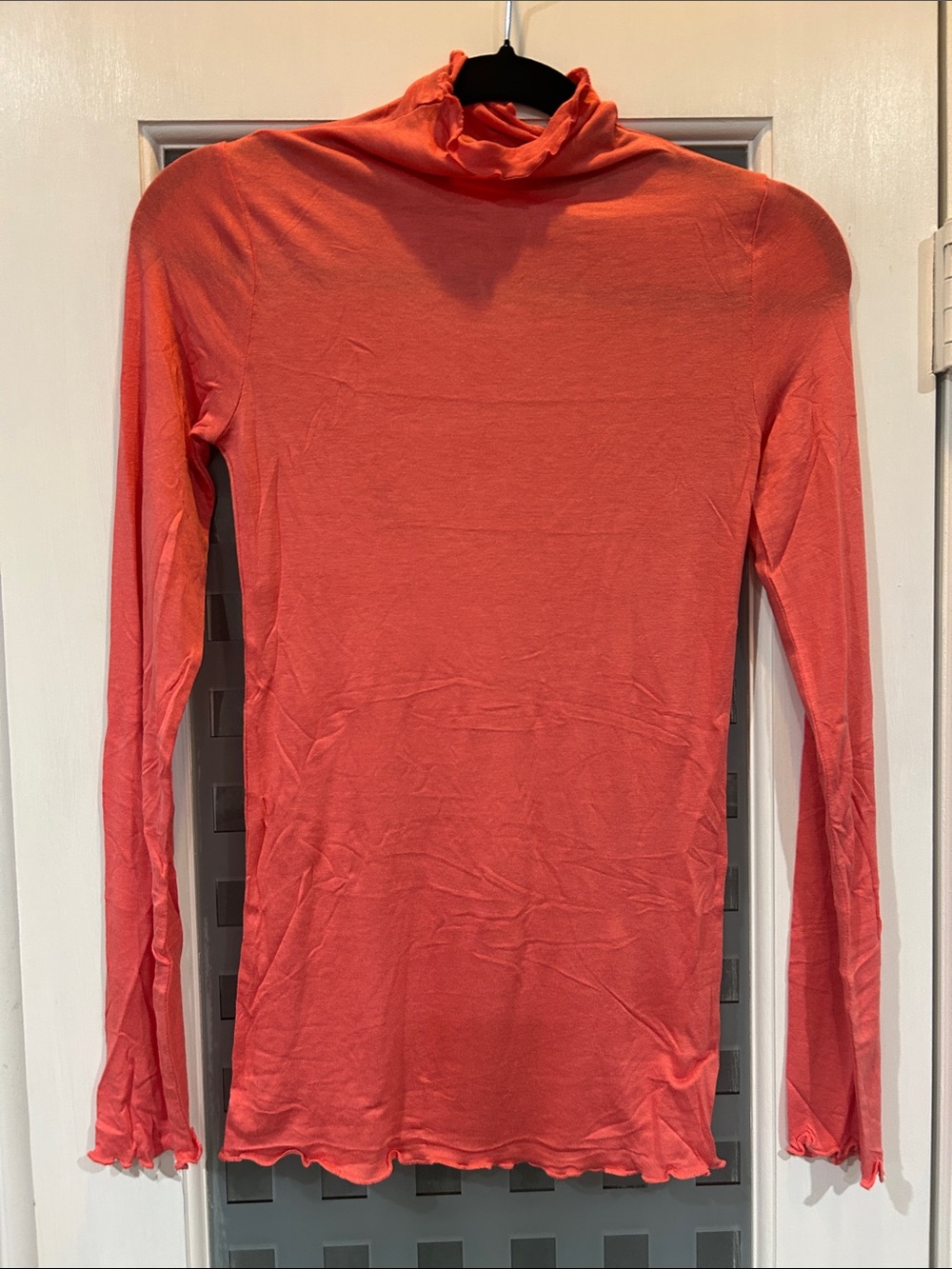 Zenana Outfitters Coral Ruffle-Trim Long Sleeve Mock Neck Top